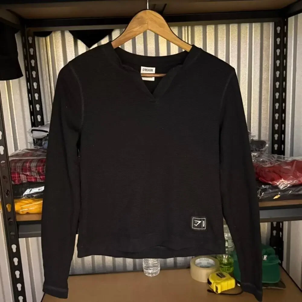 Gymshark Waffle Knit Long Sleeve Top Black Women’s XS Fitted Gym Wear